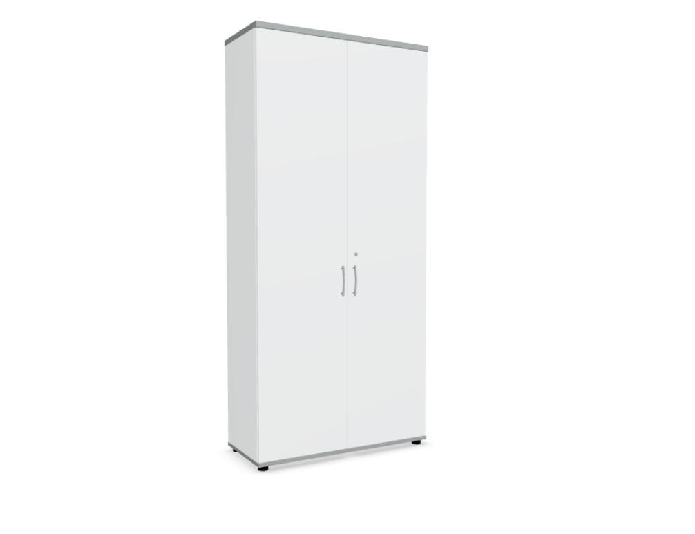 Büroschrank Standard von Mdd in Weiss Pastell mit Front in Eiche Natur, Melaminplatte mit ABS-Umleimer, Aluminium-Griff und Patentschloss.