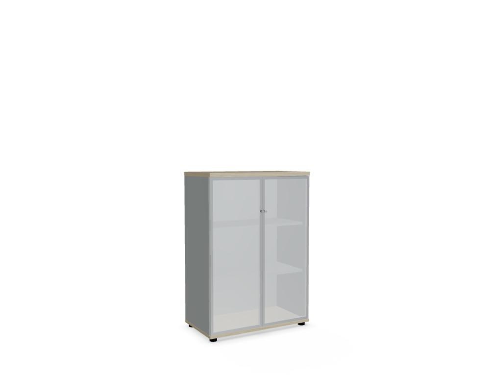 Weisse Vitrine mit zwei Glastüren aus Klarhartglas, vertikalem Aluminiumgriff und Korpus aus Melaminplatte, Modell Standard von Mdd.