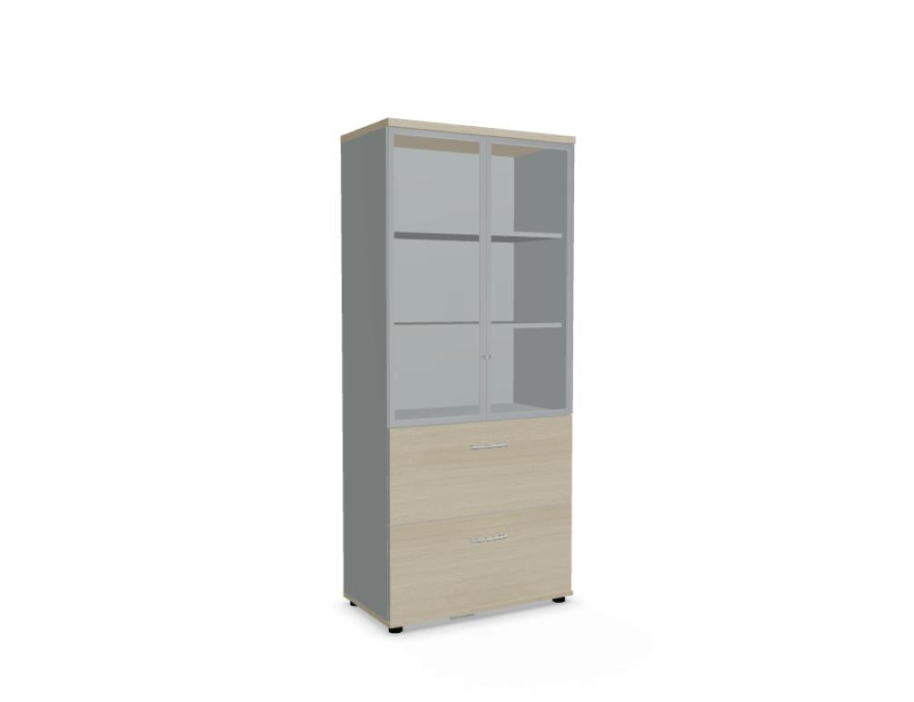 Mdd Standard A54D4W Vitrine in Weiß mit Glastüren und offenen Fächern, moderne Aufbewahrung für Büro oder Empfang
