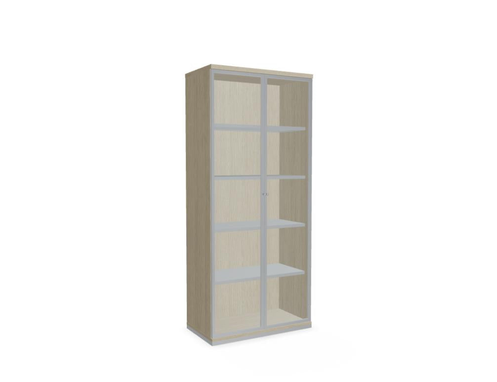 Mdd Standard A5504TMW Vitrine mit Glasfront, Holzrahmen und Stauraum für moderne Büro- und Empfangsbereiche.