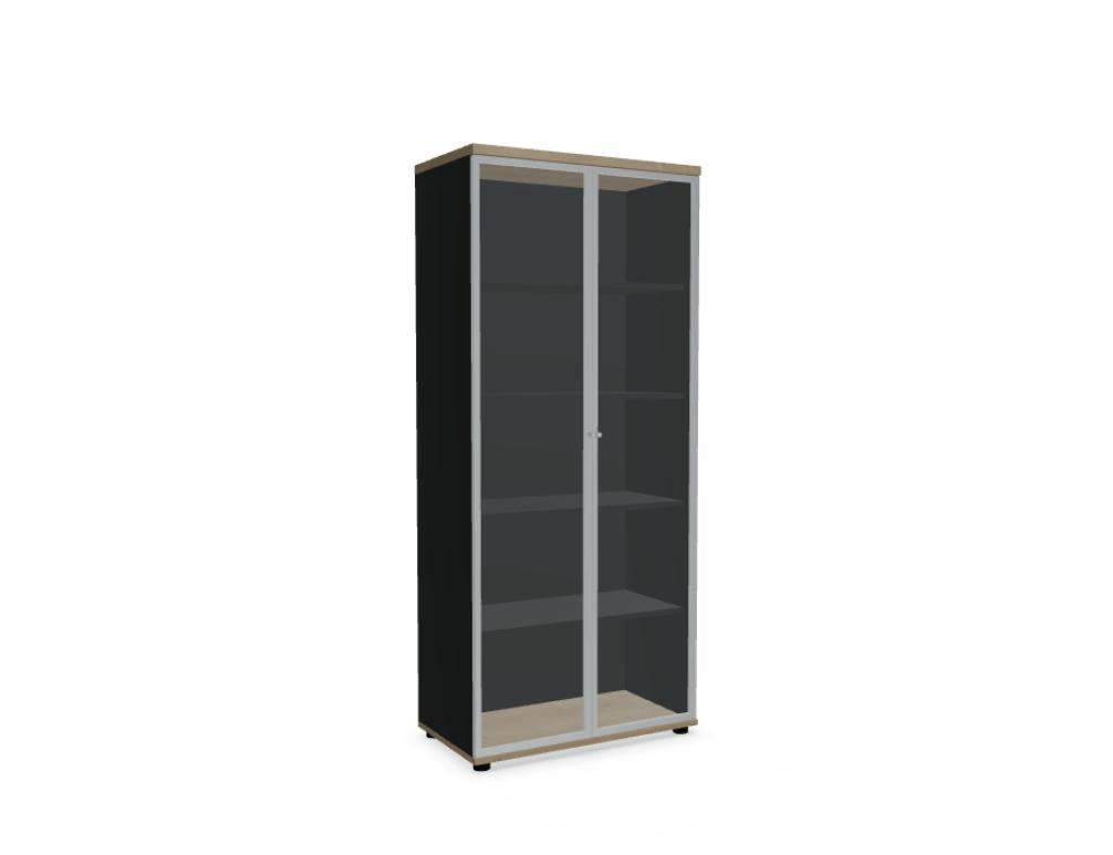 Standard-Vitrine A5504W von MDD, hochwertiges Glasgehäuse mit Stahlrahmen, moderne Präsentation für Ausstellungsobjekte, Tür mit Griff, neutrale Farbgebung