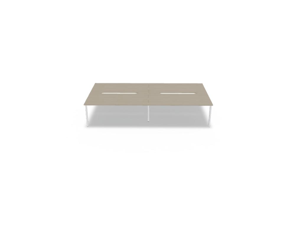 Doppelschreibtisch Ogi M Bench von Mdd mit Melamin-Tischplatte in Honigeiche und schwarzem Metallgestell, für zwei Arbeitsplätze.
