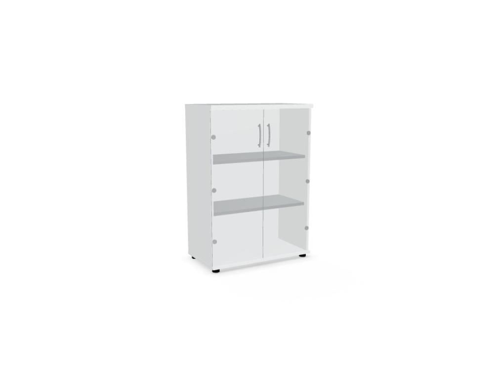Vitrine Standard A3504TMWK von Mdd in moderner, rahmenloser Sichtfenster-Optik mit doppelter Tür und beleuchtetem Innenraum; hochwertige Holzstruktur in dezenter Farbgebung.
