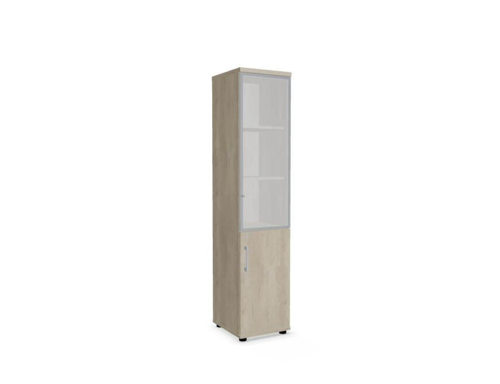 Vitrine Standard A58P2WK von MDD, moderne Glasvitrine mit beleuchteten Regalfächern, schlanker Rahmen, EU-Design, ideal für Präsentationen in Geschäftsrhein