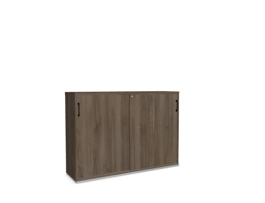 Schiebetürenschrank in hellem Holzton mit glatten Fronten, zwei weißen Profilrahmen, geräumige Innenaufteilung und moderner, schlanker Stil – Büro- oder Aktenraum-Schrank von MDD (Standard A3P08)