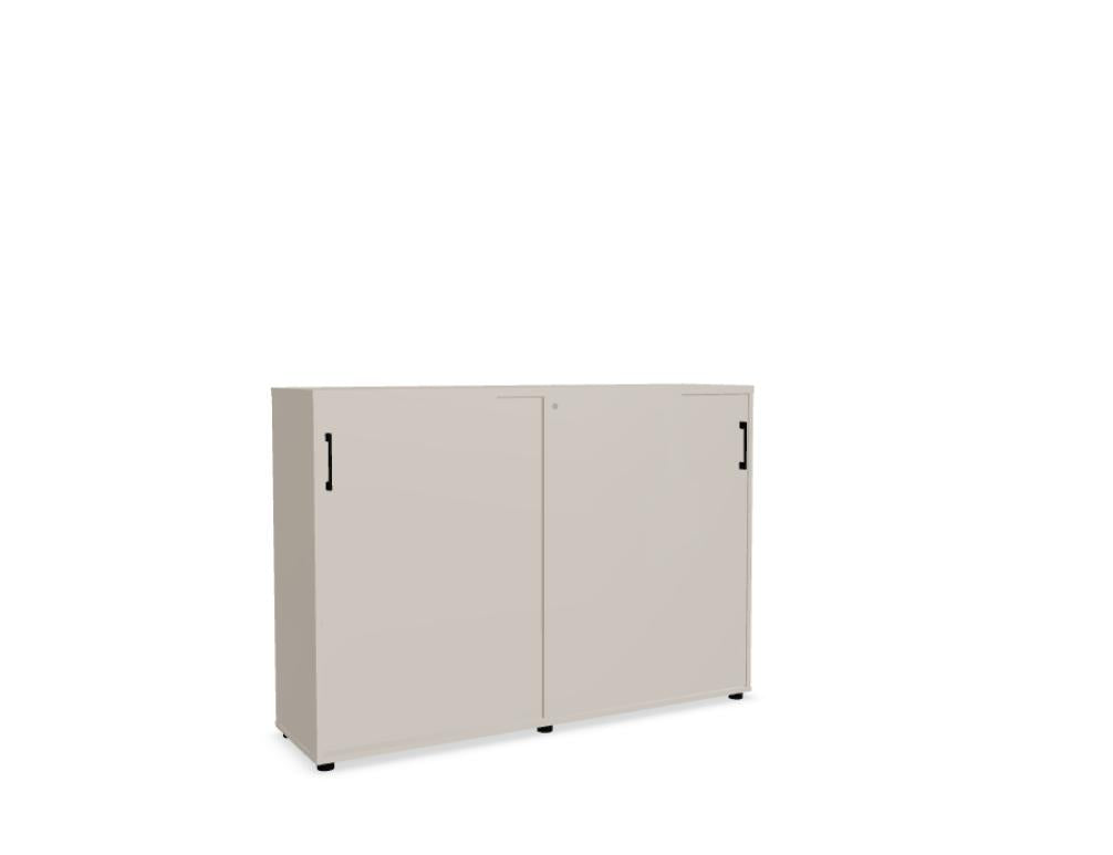 Schmaler Standard-A3P16-Schiebetürenschrank in grau mit Holz-Decke, drei Spiegeltüren und oberem Ablagefach, ideal für moderne Büroschranksysteme
