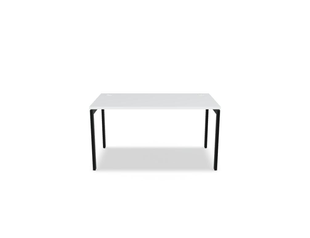 Schreibtisch Ogi U von Mdd mit Tischplatte in Honigeiche und pulverbeschichtetem, schwarzem Metallgestell im minimalistischen Design.