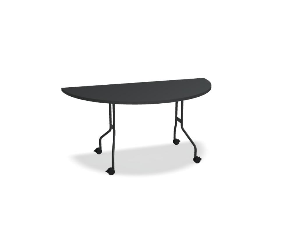 Klapptisch Easy von Mdd mit Melaminplatte in Kakao, Metallgestell schwarz halbmatt, Rollen mit Bremse, rechteckige Tischform.
