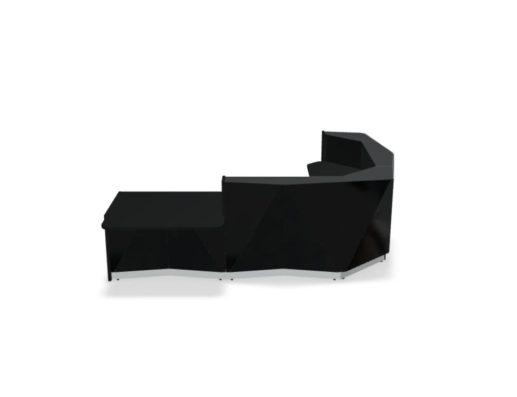 Modulare Empfangstheke ALP23P von MDD, elegante, weiße Theke mit integratem Sideboard und glänzender Glasplatte, modernes Design für Empfangsbereiche.