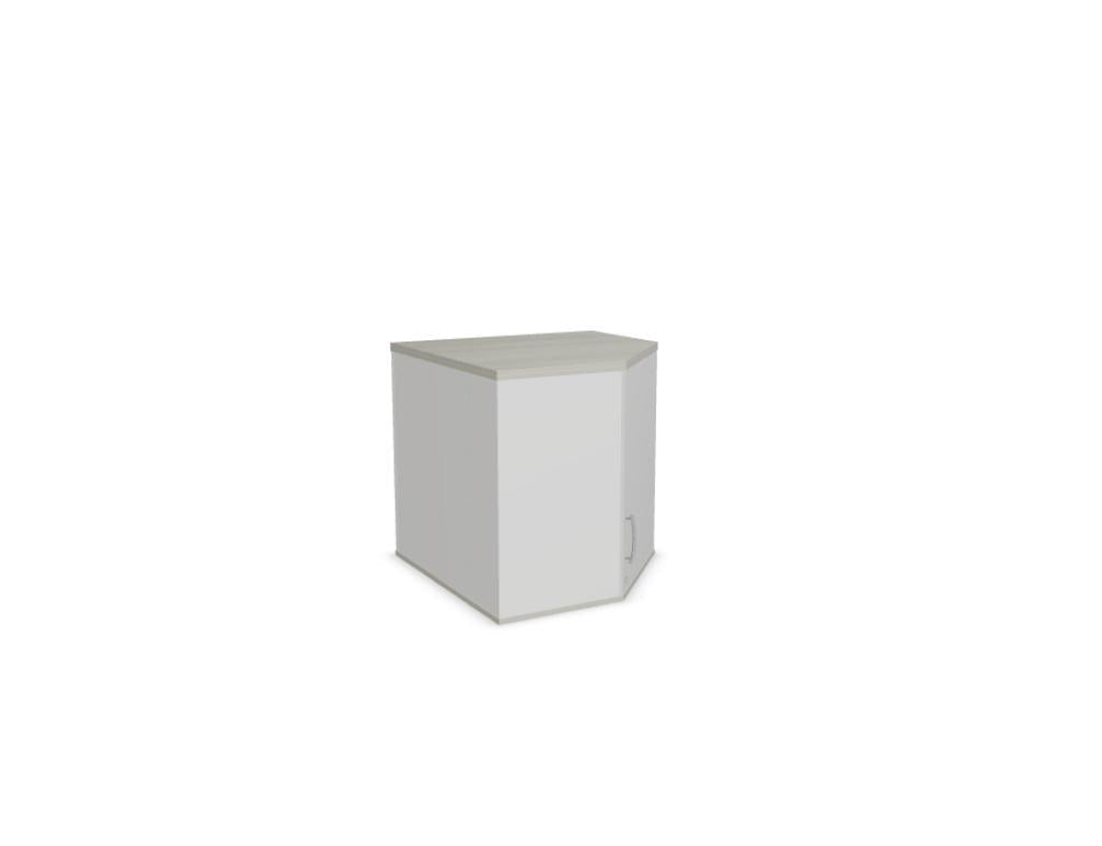 Aufsatzschrank mit Flügeltüren, Front in Eiche Natur, Korpus Weiss Pastell, Melaminplatte, für Büromöbel-Aufbau geeignet.