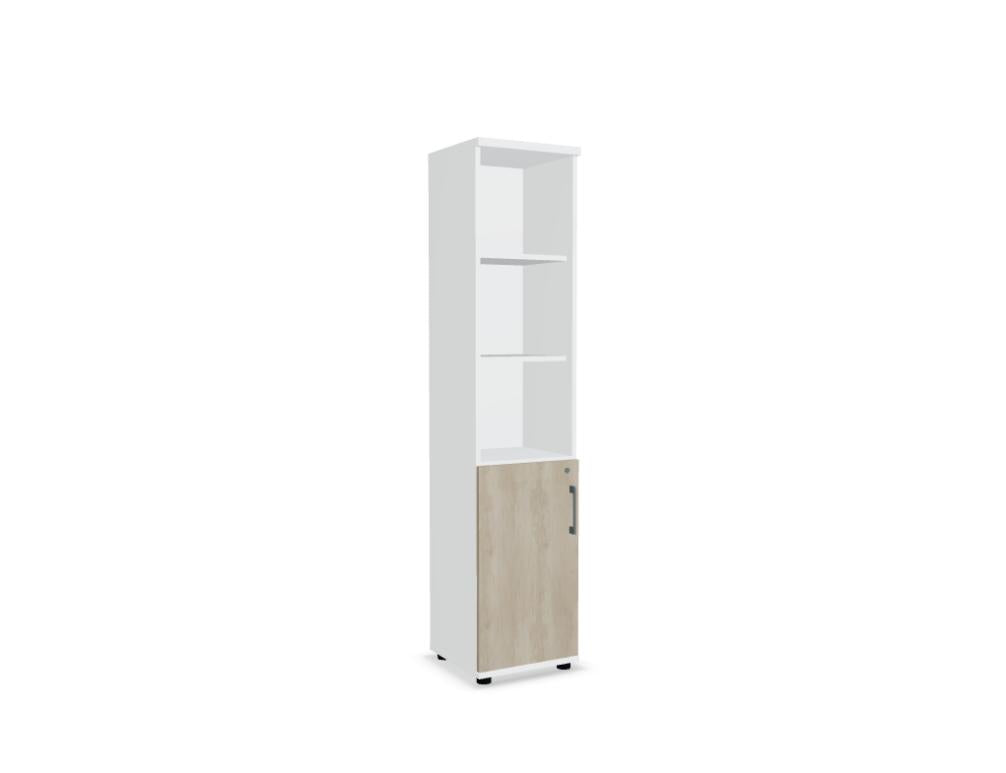 Bild eines Basic K58P2 Halbregals (Standregal) von MDD. Freistehendes, robustes Regal mit mehreren Ablageflächen, helles Holzfinish, minimalistische, moderne Kücheneinrichtung.