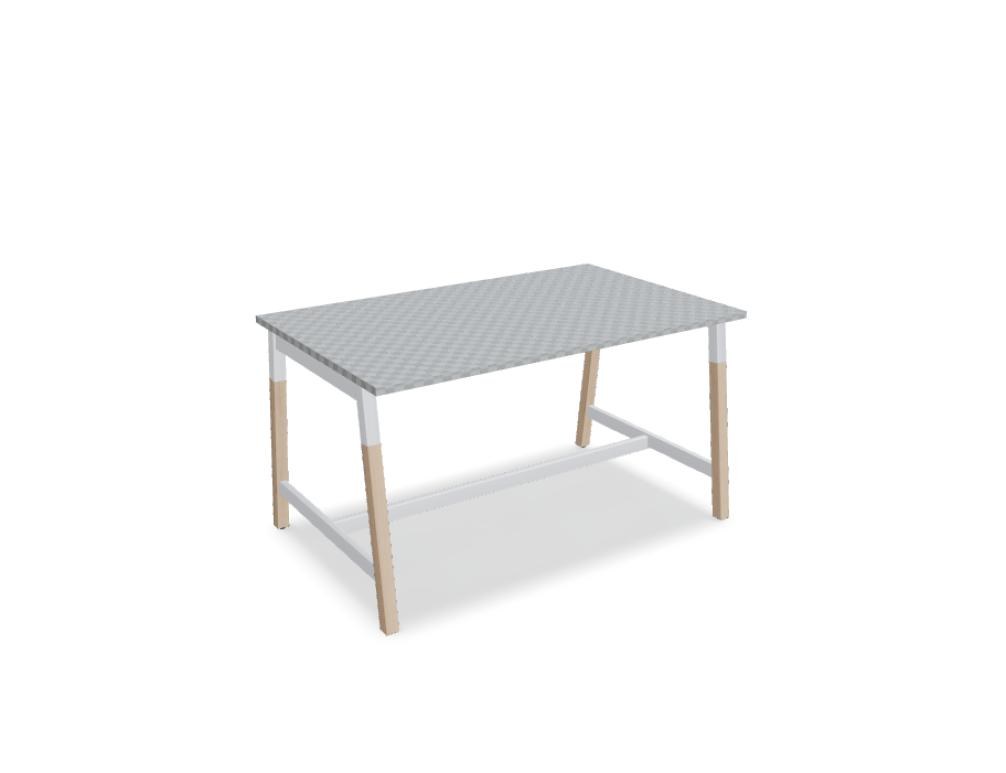 Stehtisch Ogi W von Mdd mit Tischplatte in Honigeiche, schwarzem Metallgestell und Beinen aus Eschenholz, minimalistische Formgebung.