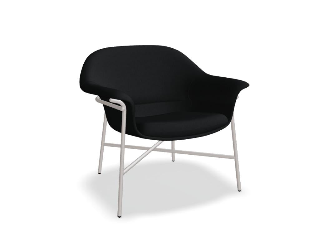 Bild des Ismo IS01 Sessel von Mdd: moderner, gepolsterter Lounge-Sessel in warmem Grau mit flockigem Bezug, Holzsockel und gemütlicher Sitzfläche – ideal fürs Wohnzimmer.
