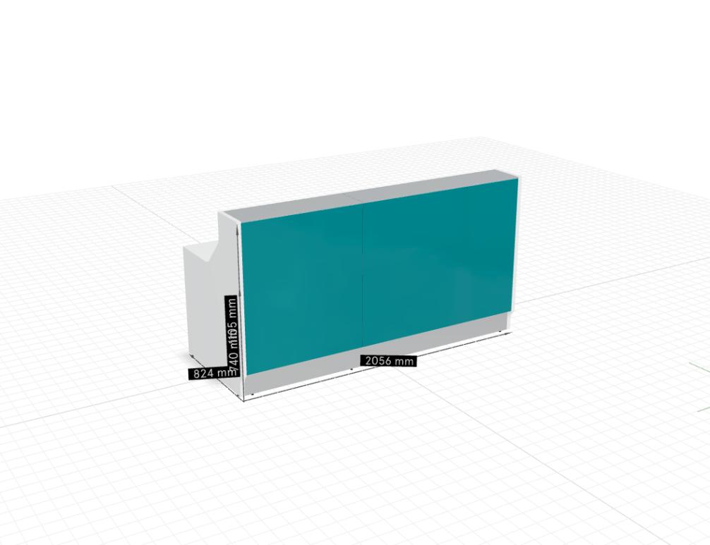 Modulare Empfangstheke Linea LIN20 von Mdd in neutralem Farbdesign, klare Linien, großzügige Arbeitsfläche und integrierter Stauraum für einen modernen Empfangsbereich.