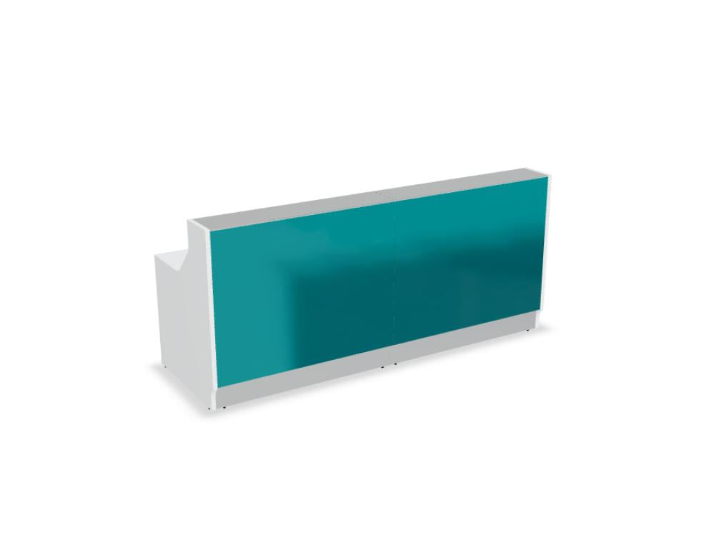 Modulare Empfangstheke Linea LIN25 von MDD in neutralem Design, inklusive geräumiger Arbeitsplatte, integrierter Ablage und moderner Front. Ideal für Empfangsbereiche.