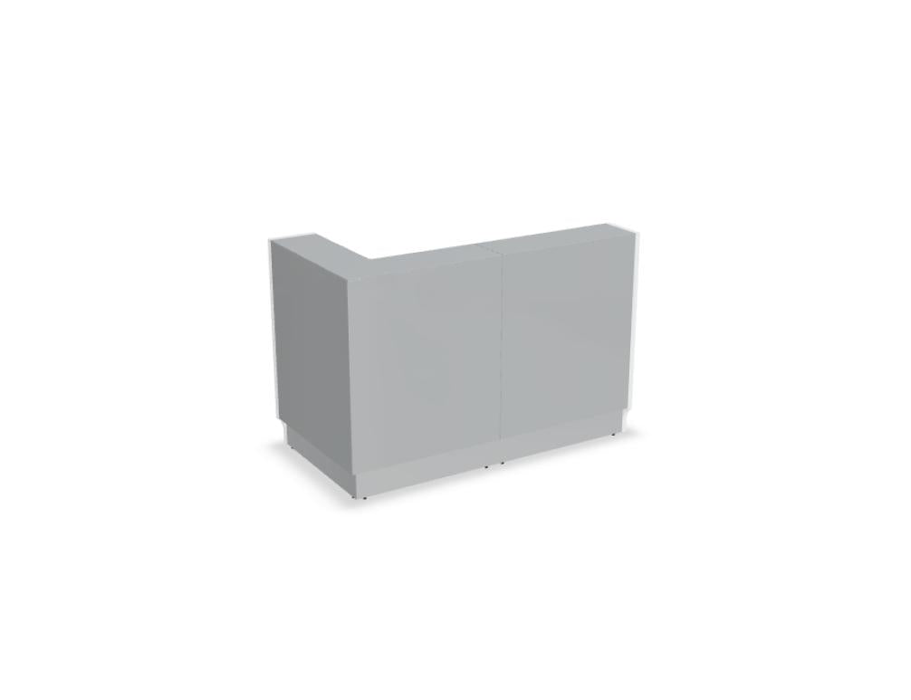 Modulare Empfangstheke Linea LIN37L in Hellgrau mit glatten Fronten, integriertem Arbeitsbereich und eleganter, zeitloser Form.