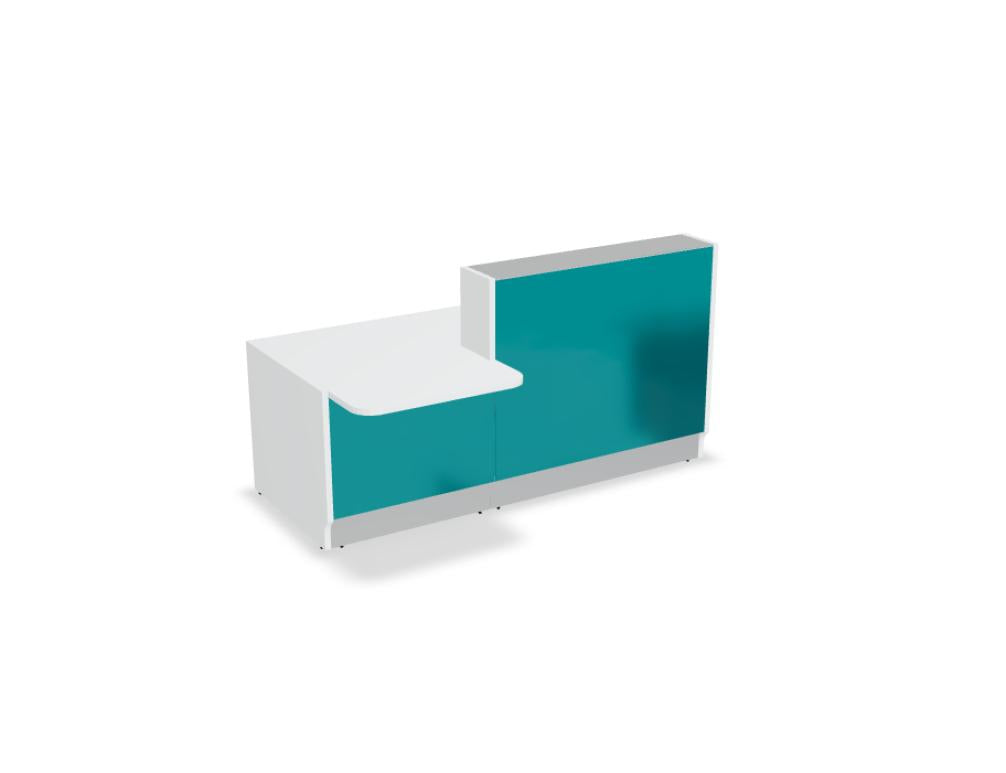 Modulare Empfangstheke Linea LIN341P von Mdd in hellem Holzton, integriertem Ablagebereich, minimalistisches Design, ideal für moderne Empfangssituationen.