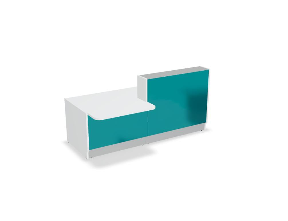 Modulare Empfangstheke Linea LIN34P in heller Holzoptik, moderne, geradlinige Linien, zeitlose Desk-Lösung für Empfangsbereich