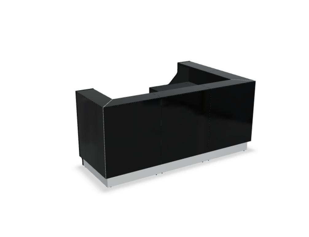 Modulare Empfangstheke Linea LIN39L in heller Holzoptik mit neutraler Theke, geräumigem Arbeitsbereich und integrierten Ablagen – modernes Desk-Design