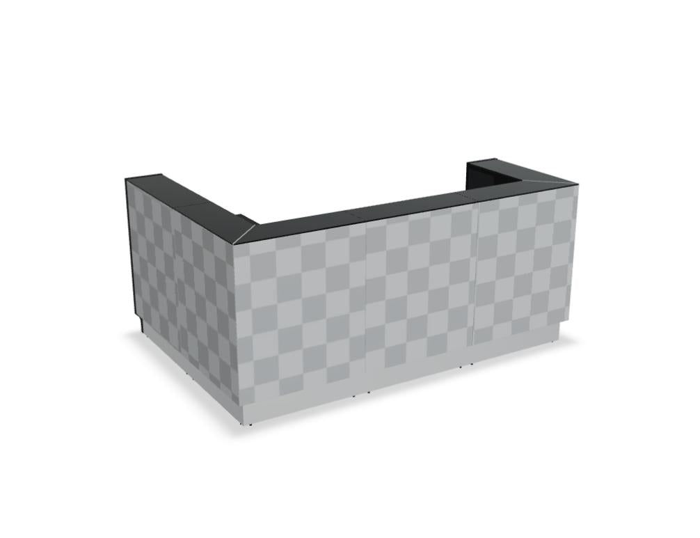 Modulare Empfangstheke Linea LIN39P in heller Holzoptik mit integrierter Arbeitsfläche, Seiten- und Frontverkleidung, kompakte Empfangslösung aus der Reihe Desk von MDD