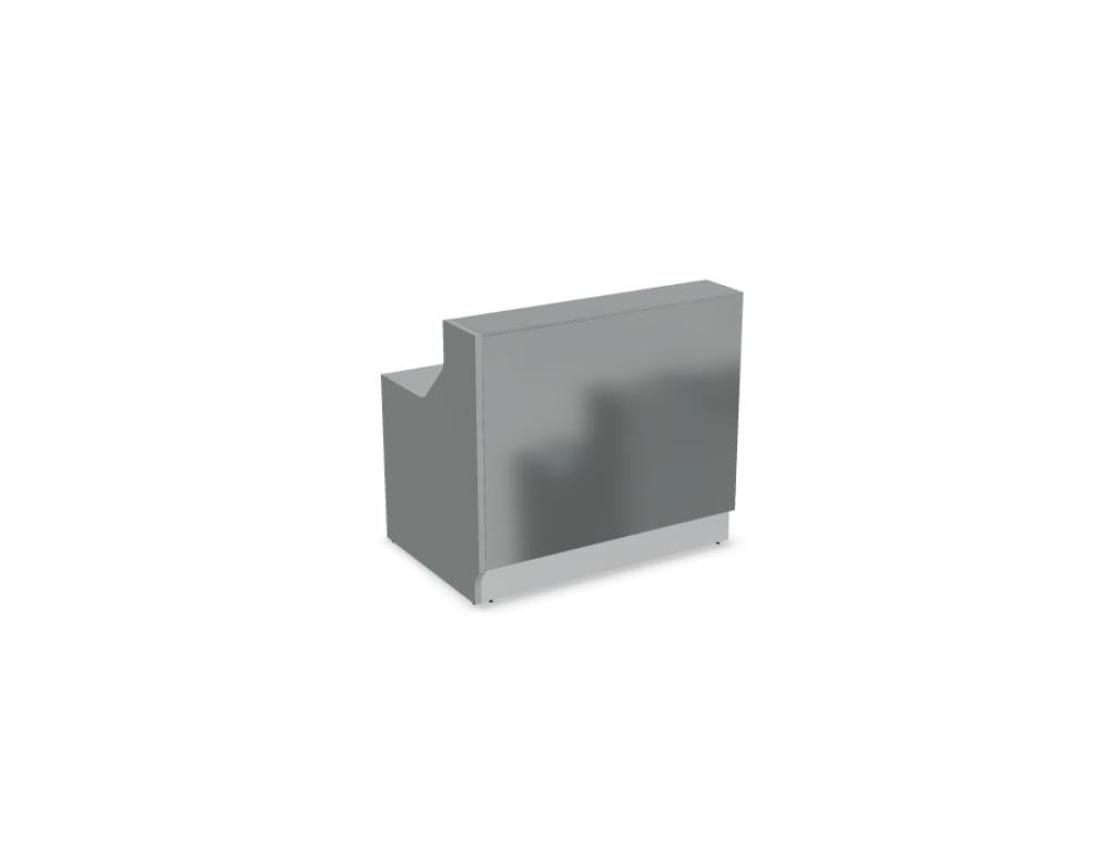 Modulare Empfangstheke Linea LIN2P mit glatter Oberfläche, integrierten Ablagen und modernen Linien, für professionelle Rezeption im Empfangsbereich.