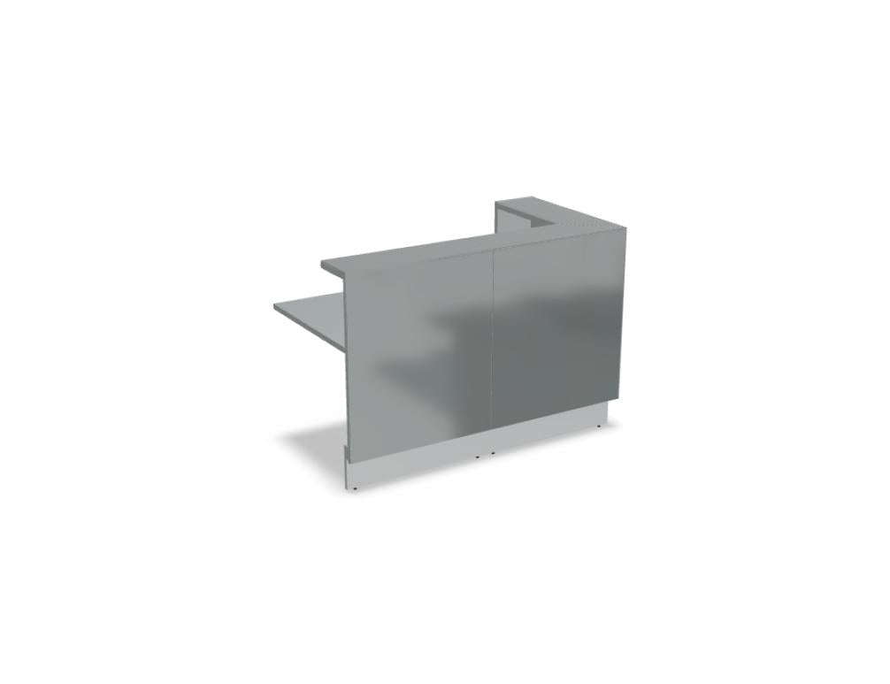 Modulare Empfangstheke Linea LIN6L von Mdd in hellem Holz-Design, klare Linien, integrierter Arbeitsbereich, ideal für repräsentativen Empfangsbereich