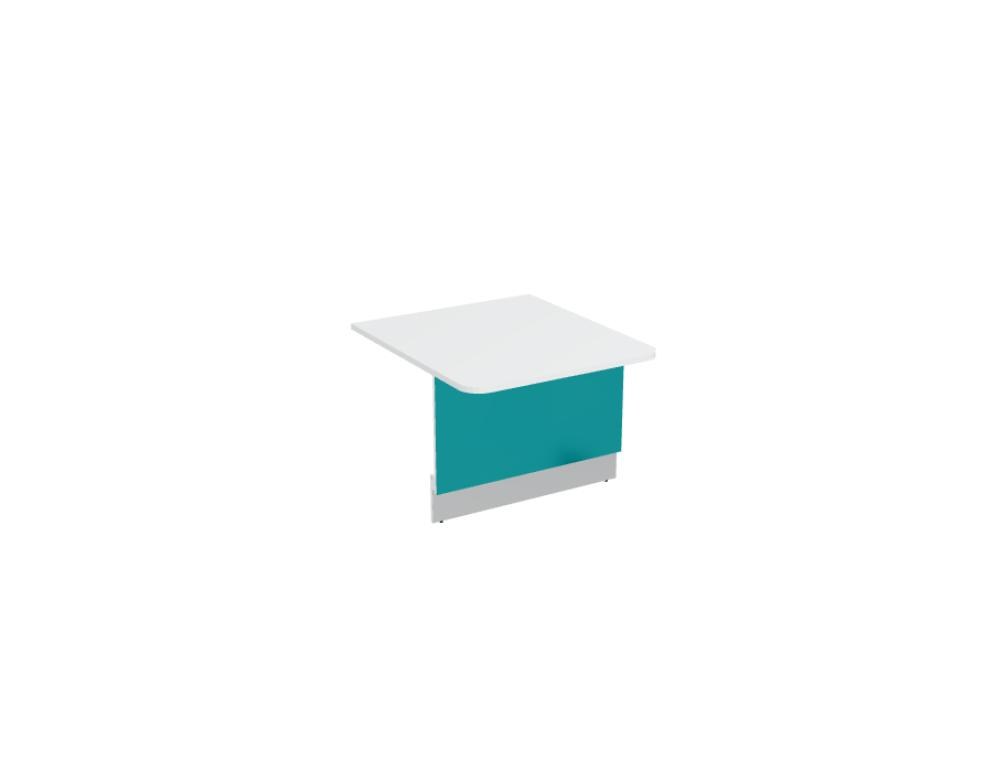 Weisse modulare Empfangstheke Linea von Mdd mit Glasfront, LED-Beleuchtung, Aluminiumsockel und Edelstahl-Eckleiste im Büro.