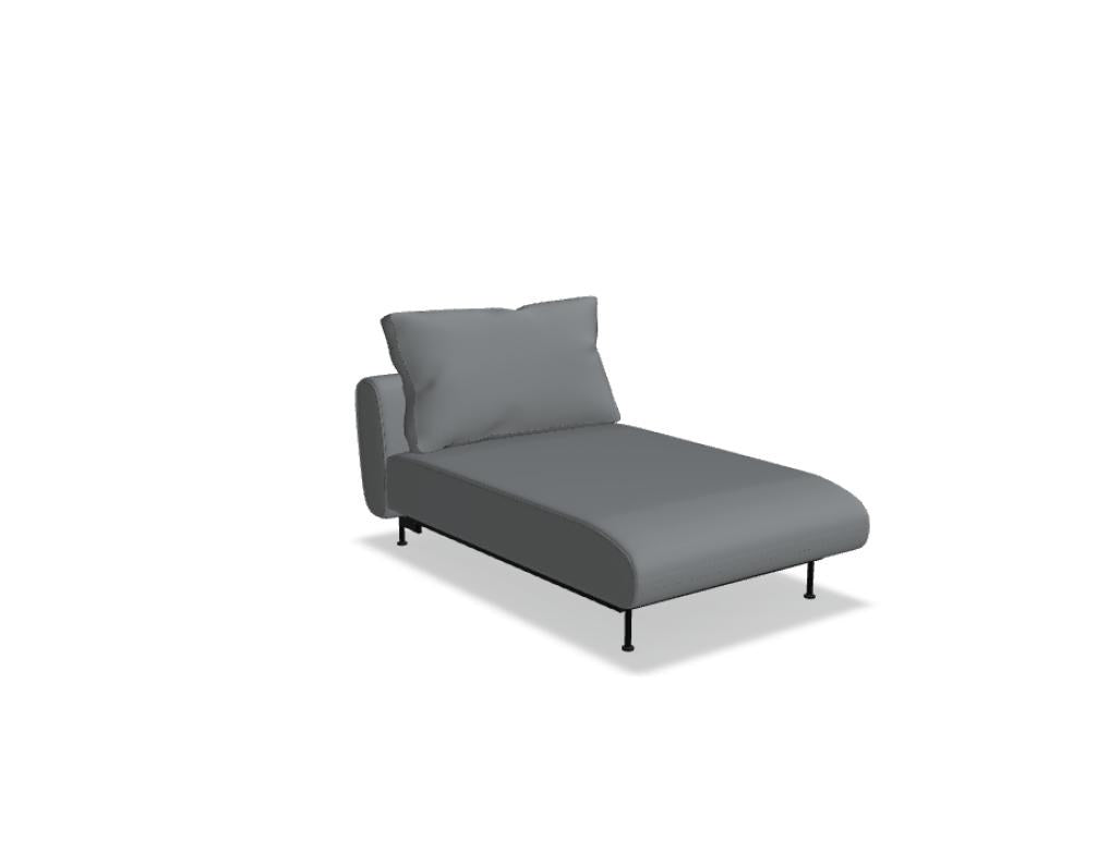 Modulares Sofa Lotus von Mdd in Dunkelgrau mit gepolsterter Rückenlehne, breiten Armlehnen und schwarzen Metallfüssen, frontale Sitzansicht.