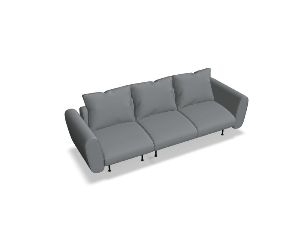 Modulares Sofa Lotus von Mdd in Dunkelgrau mit gepolsterter Rückenlehne, breiten Armlehnen und schwarzen Metallfüssen, frontale Sitzansicht.