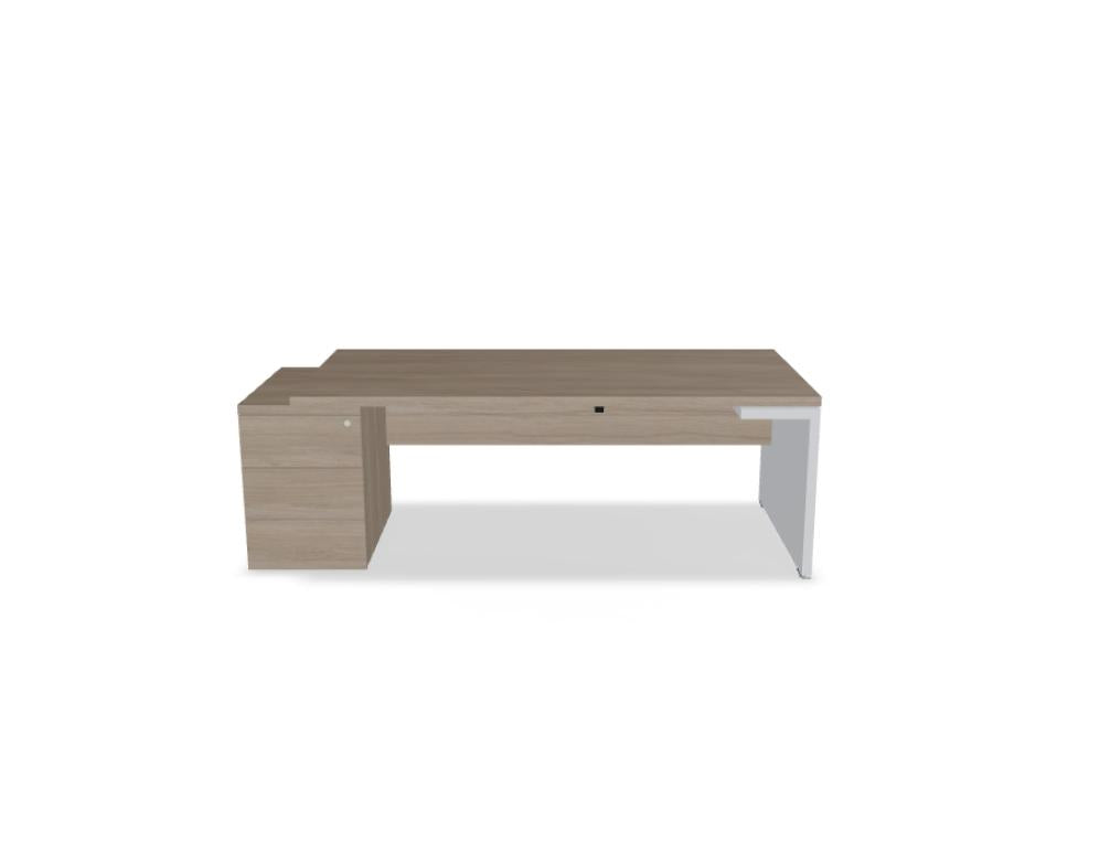 Mito MIT3KDL Chefschreibtisch in modernem Design, heller Holzton, großzügige Arbeitsfläche, stabile Metallbeine, ideal fürs Home Office und Büro. Indirekte Beleuchtung möglich.