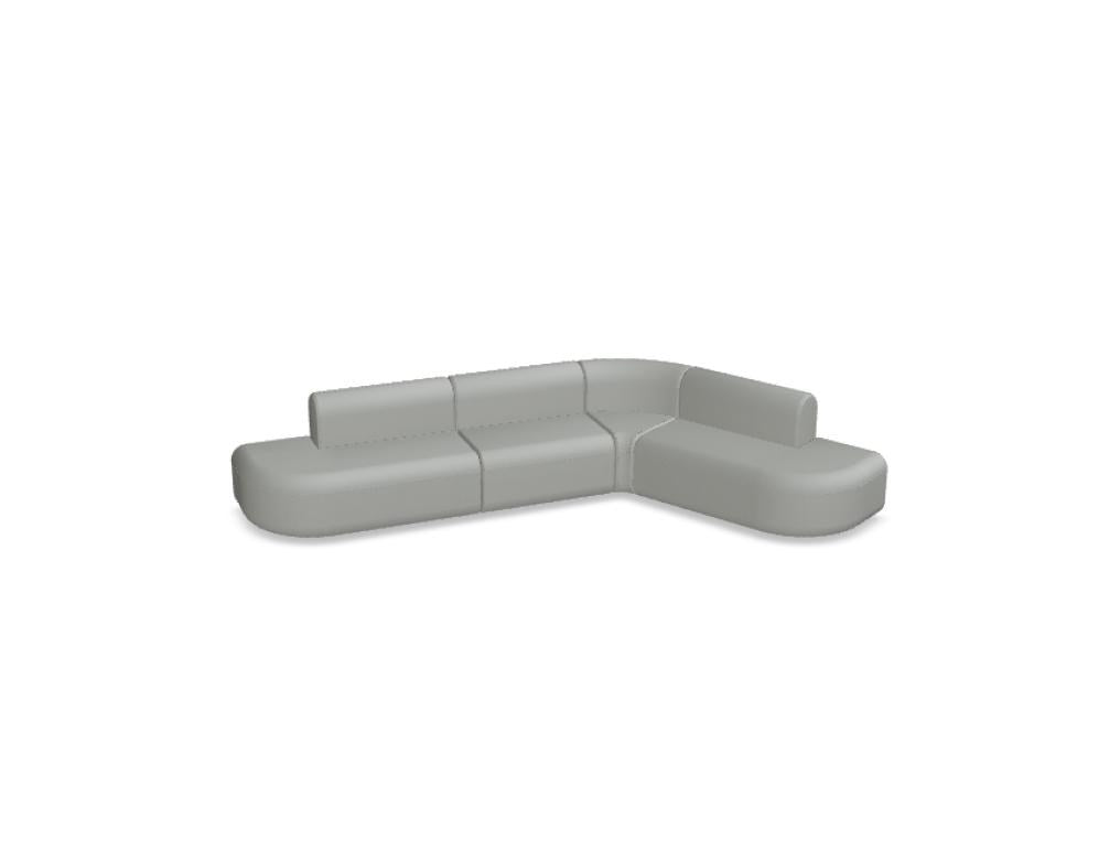 Modulares Sofa Artiko von Mdd in Hellgrau mit gepolsterter Sitz- und Rückenfläche, Metallgestell und abgerundeten Formen.