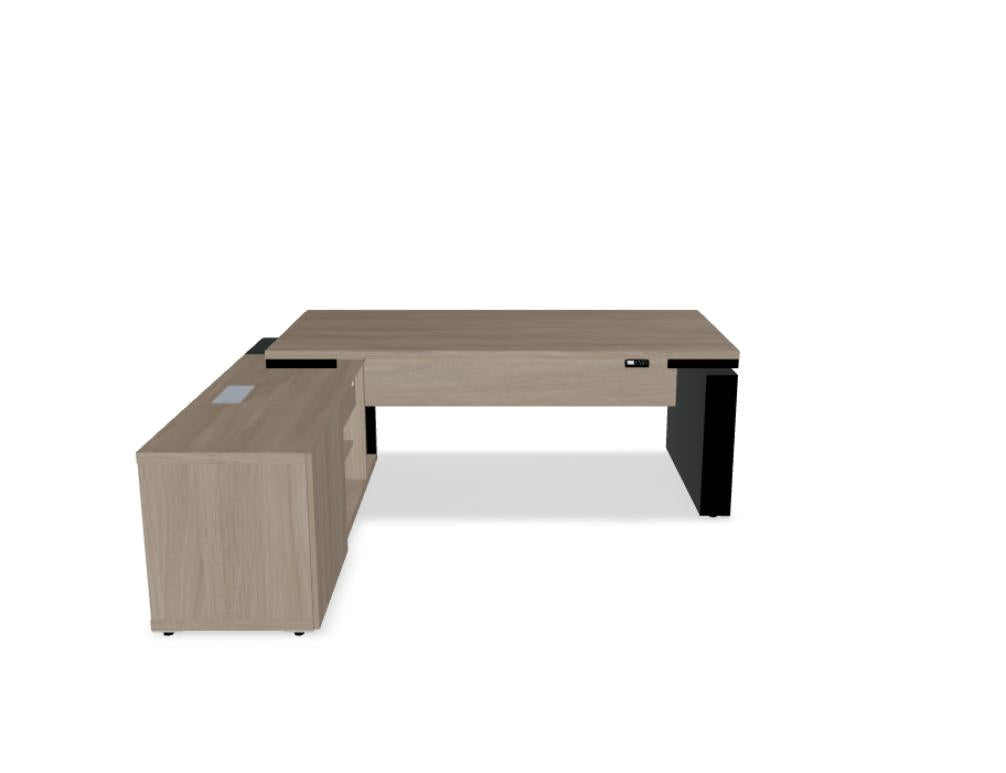 Bild des Mito MIT1RL Chefschreibtischs: Höhenverstellbarer Schreibtisch in moderner Zwei-Farben-Optik, Frontansicht mit klaren Linien, geeignet für ergonomisches Arbeiten und flexible Nutzung im Home-Office.