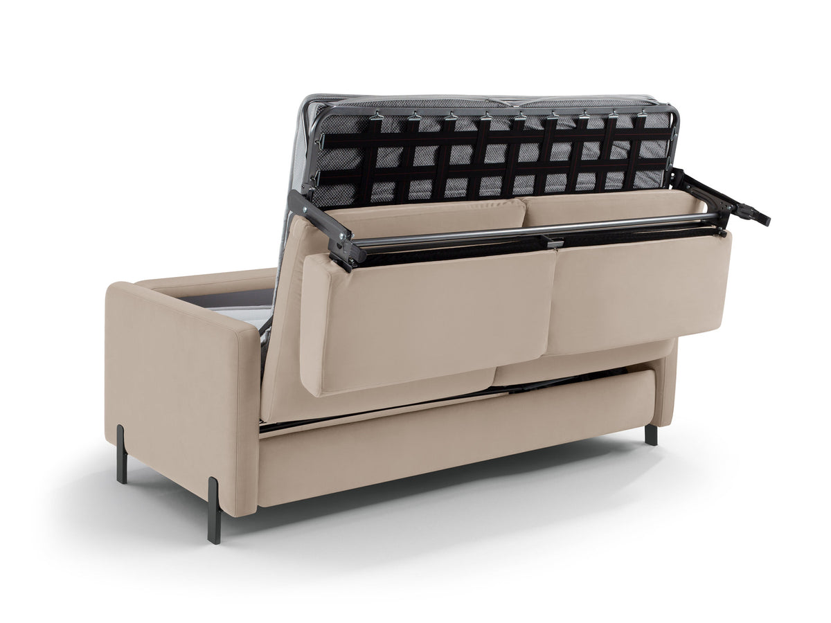 Gloria Velour Sofa mit Schlaffunktion 2 Sitzer in Beige-Salvador präsentiert im Onlineshop von KAQTU Design AG. Bettsofa ist von Micadoni