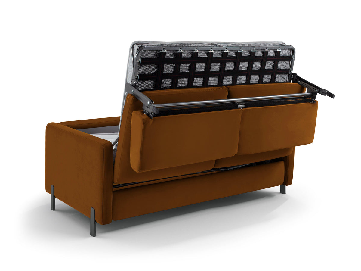 Gloria Velour Sofa mit Schlaffunktion 2 Sitzer in Brown-Salvador präsentiert im Onlineshop von KAQTU Design AG. Bettsofa ist von Micadoni