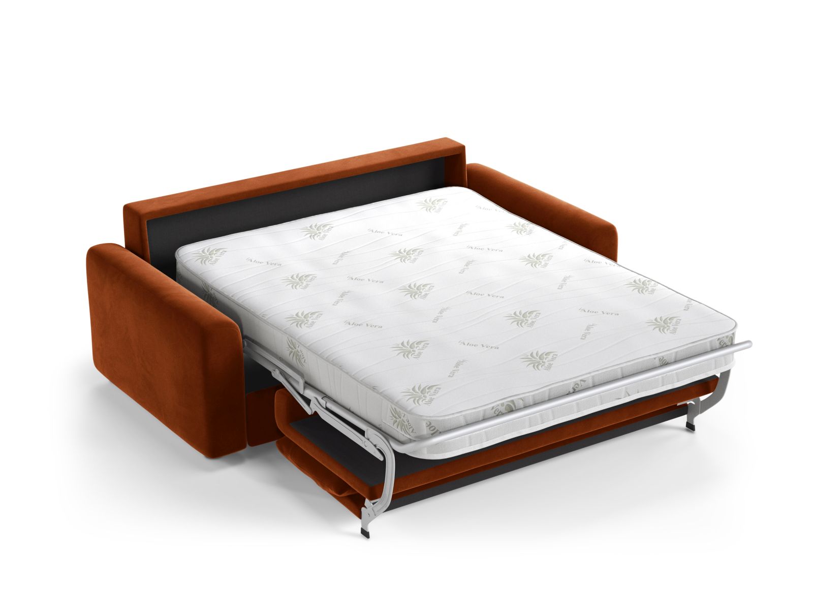 Stylisches 3-Sitzer Sofa David in elegantem Terracotta, ideal für entspannte Stunden und als praktisches Schlafsofa für Übernachtungsgäste.