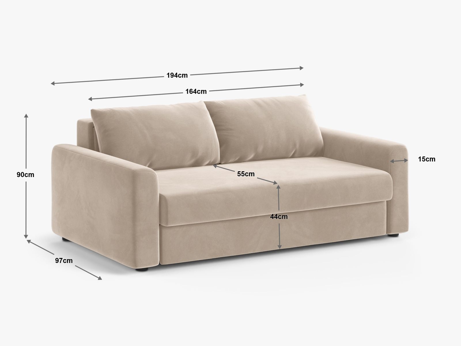 Modernes 3-Sitzer Sofa David in elegantem Hellgrau, vielseitig einsetzbar als komfortables Bettsofa für jeden Raum.