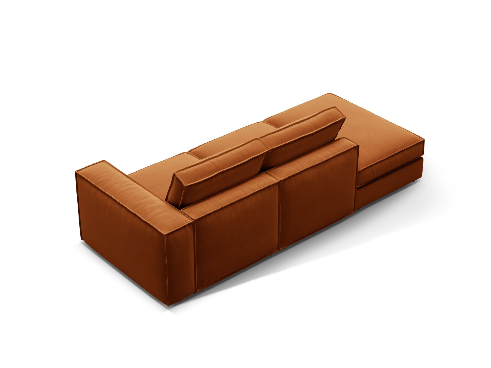 Elegantes 3-Sitzer Sofa Pola Open End links in warmem Terracotta, ideal für stilvolle Wohnräume und entspannte Stunden.