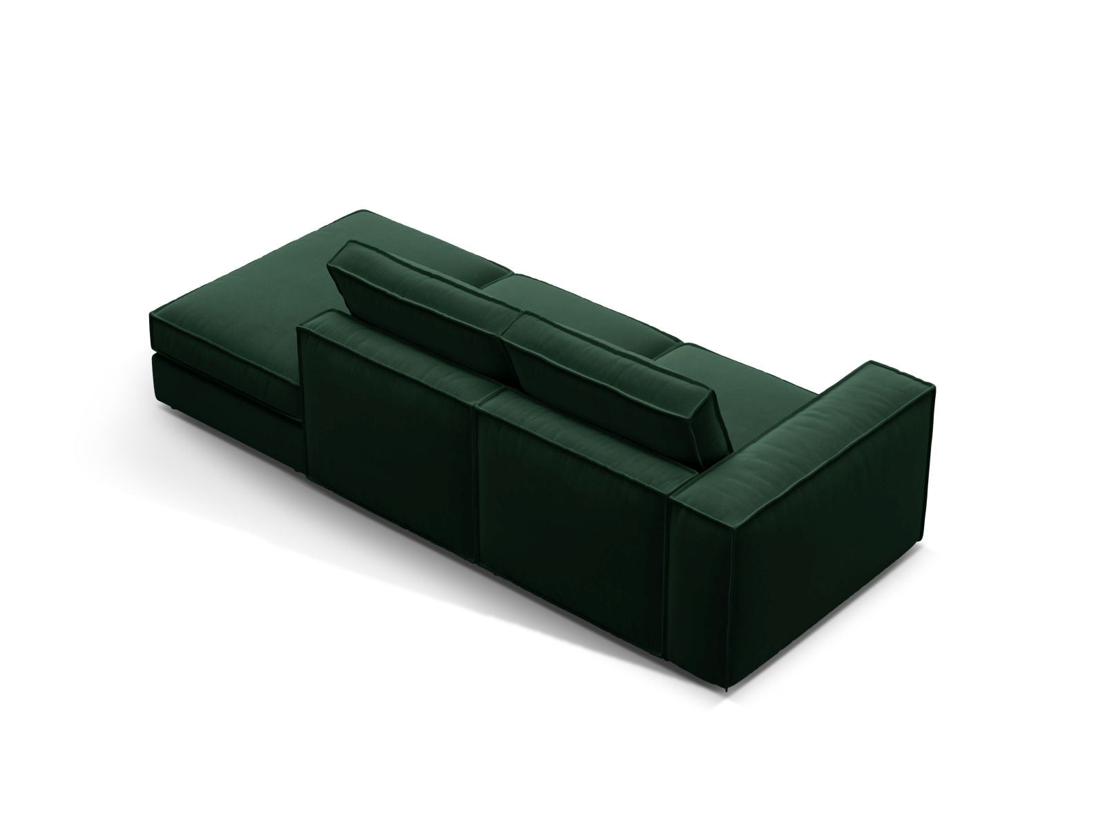 Elegantes 3-Sitzer Sofa Pola in sattem Grün, mit offenem Ende rechts, ideal für moderne Wohnräume und entspannte Gemütlichkeit.