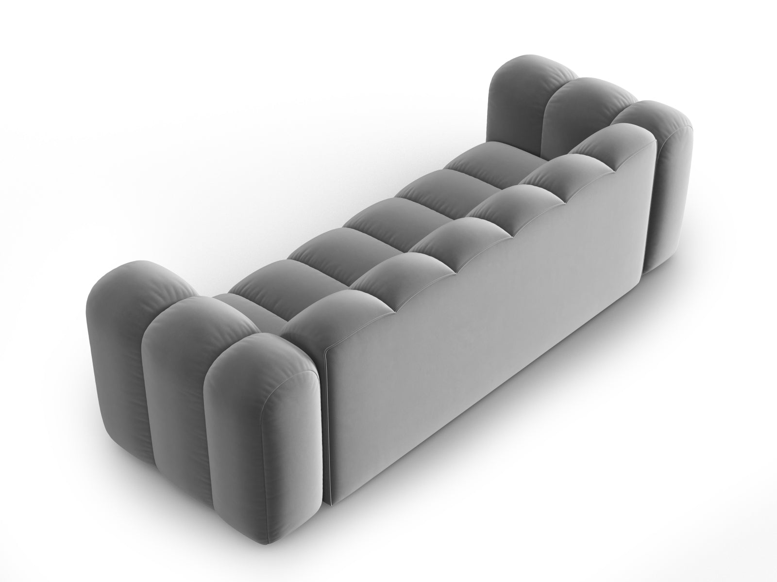 Luxuriöses graues Velour Sofa von Micadoni, perfekt für moderne Wohnzimmer und entspannte Stunden mit Freunden und Familie.