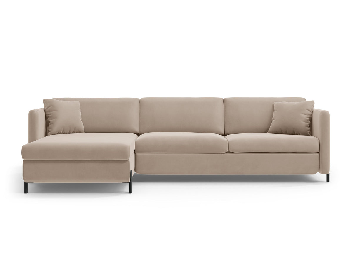 Gloria Velour links Ecksofa mit Schlaffunktion und Stauraum 5 Sitzer in Beige-Salvador präsentiert im Onlineshop von KAQTU Design AG. Bettsofa links ist von Micadoni