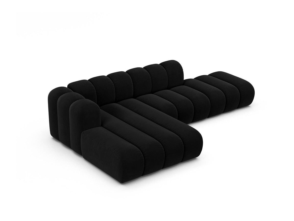 Lupine Velour modulares Ecksofa open links 5 Sitzer in Black-Salvador präsentiert im Onlineshop von KAQTU Design AG. L-Sofa links ist von Micadoni