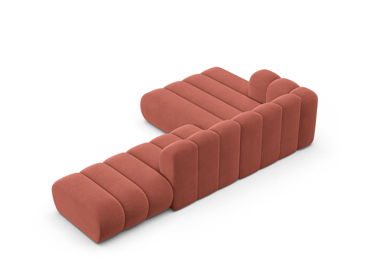 Lupine Velour modulares Ecksofa open links 5 Sitzer in Coral-Salvador präsentiert im Onlineshop von KAQTU Design AG. L-Sofa links ist von Micadoni