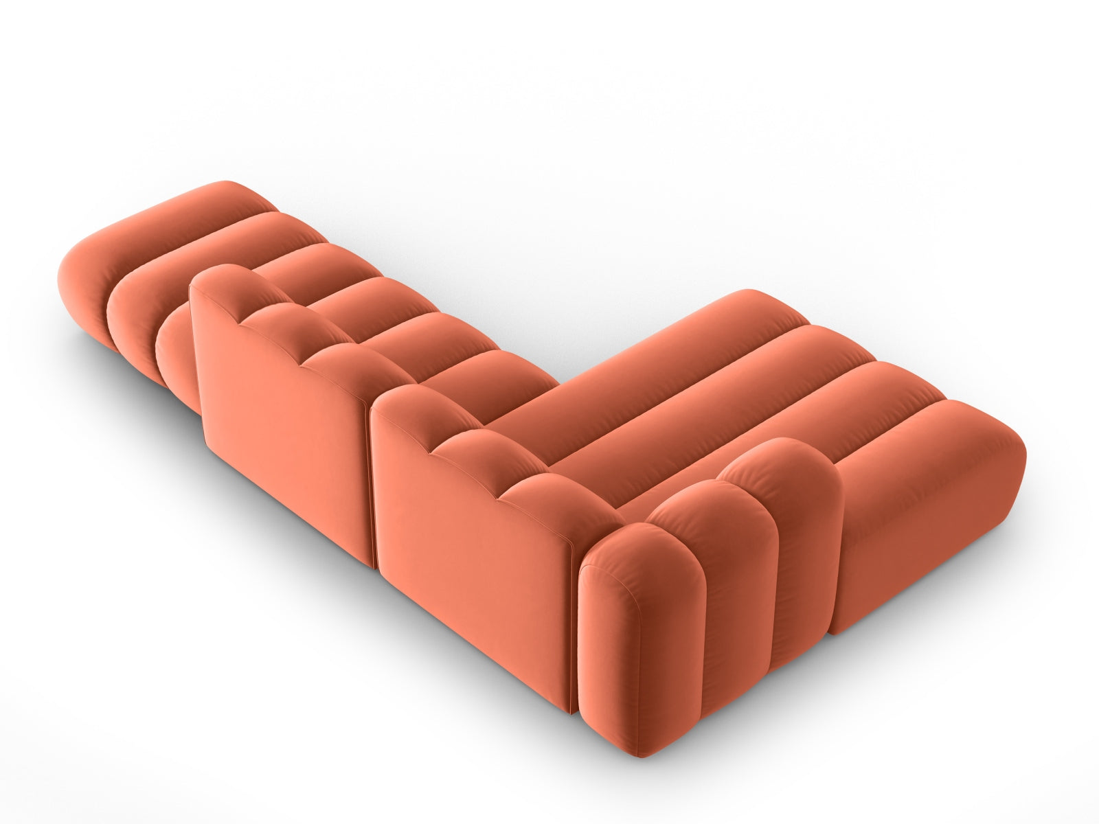 Elegantes, modulares Ecksofa in Coral-Salvador, offen links, ideal für stilvolle Wohnräume. Bietet hohen Sitzkomfort und modernes Flair.