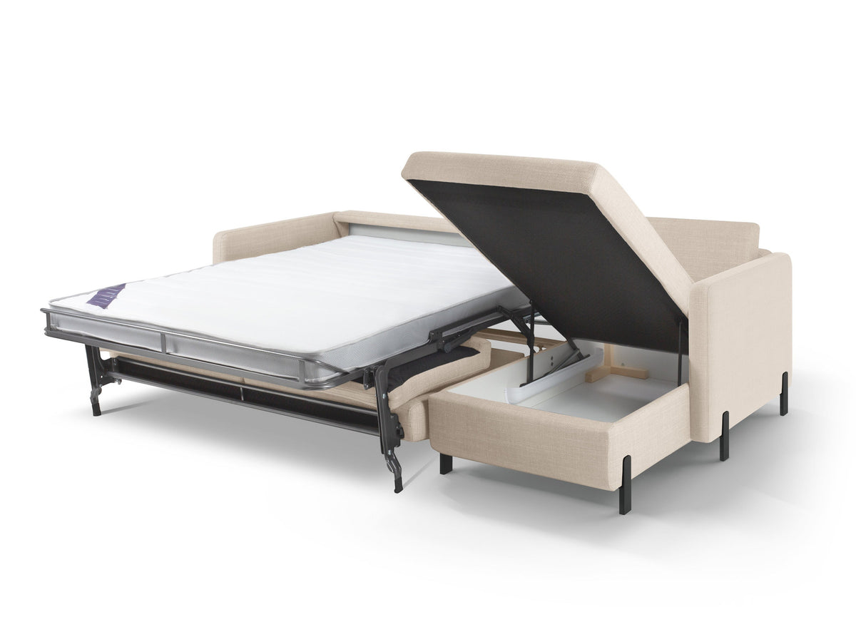 Gloria Ecksofa rechts mit Schlaffunktion und Stauraum 4 Sitzer in Beige-Bjorn präsentiert im Onlineshop von KAQTU Design AG. Bettsofa rechts ist von Micadoni