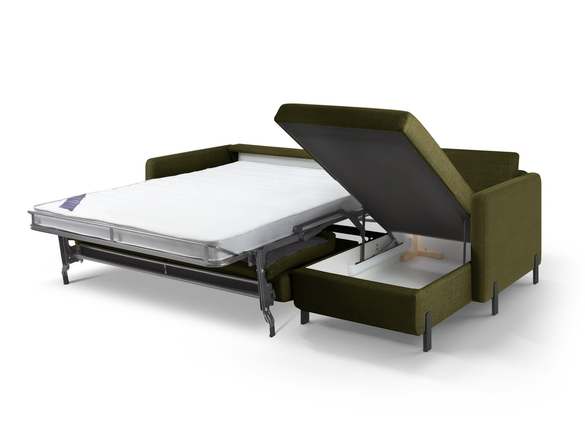 Gloria Ecksofa rechts mit Schlaffunktion und Stauraum 4 Sitzer in Green-Bjorn präsentiert im Onlineshop von KAQTU Design AG. Bettsofa rechts ist von Micadoni