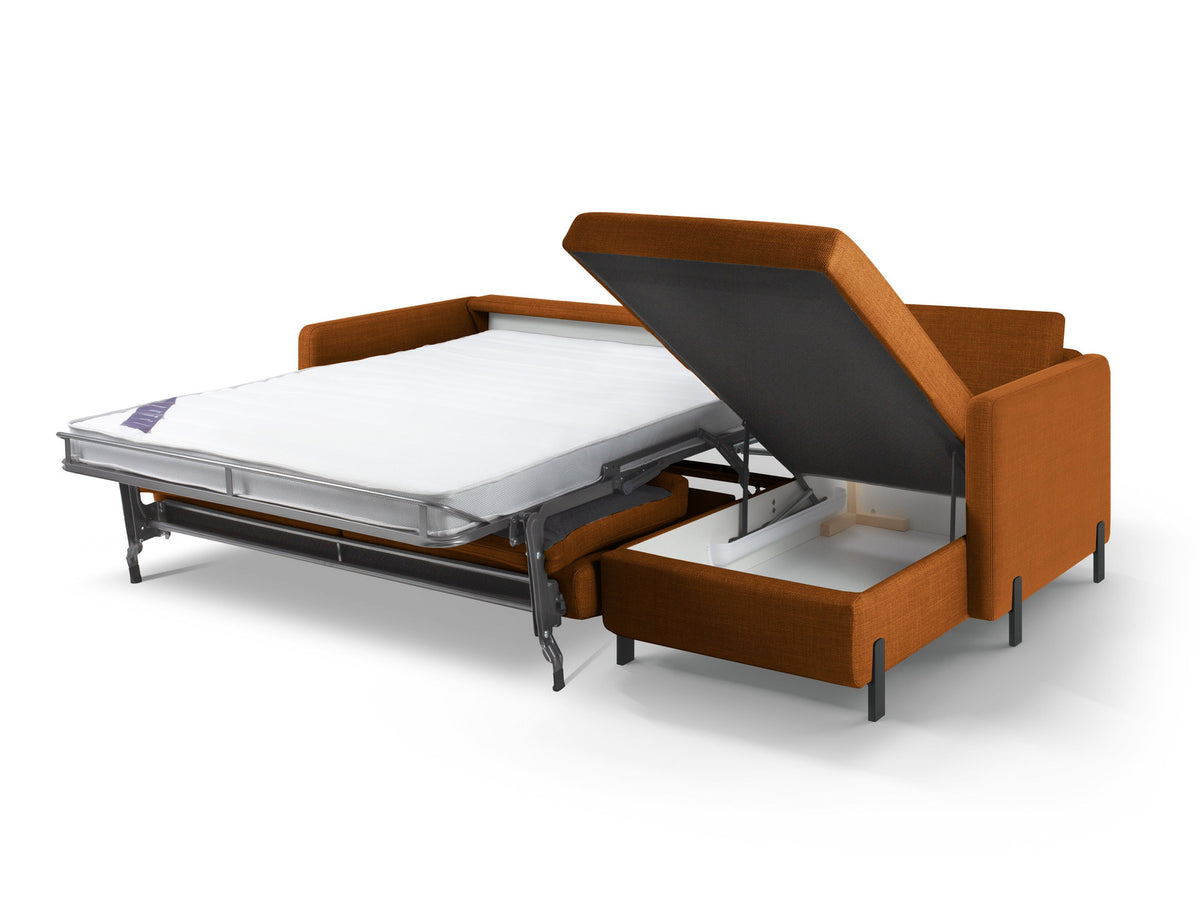 Gloria Ecksofa rechts mit Schlaffunktion und Stauraum 4 Sitzer in Brick-Bjorn präsentiert im Onlineshop von KAQTU Design AG. Bettsofa rechts ist von Micadoni