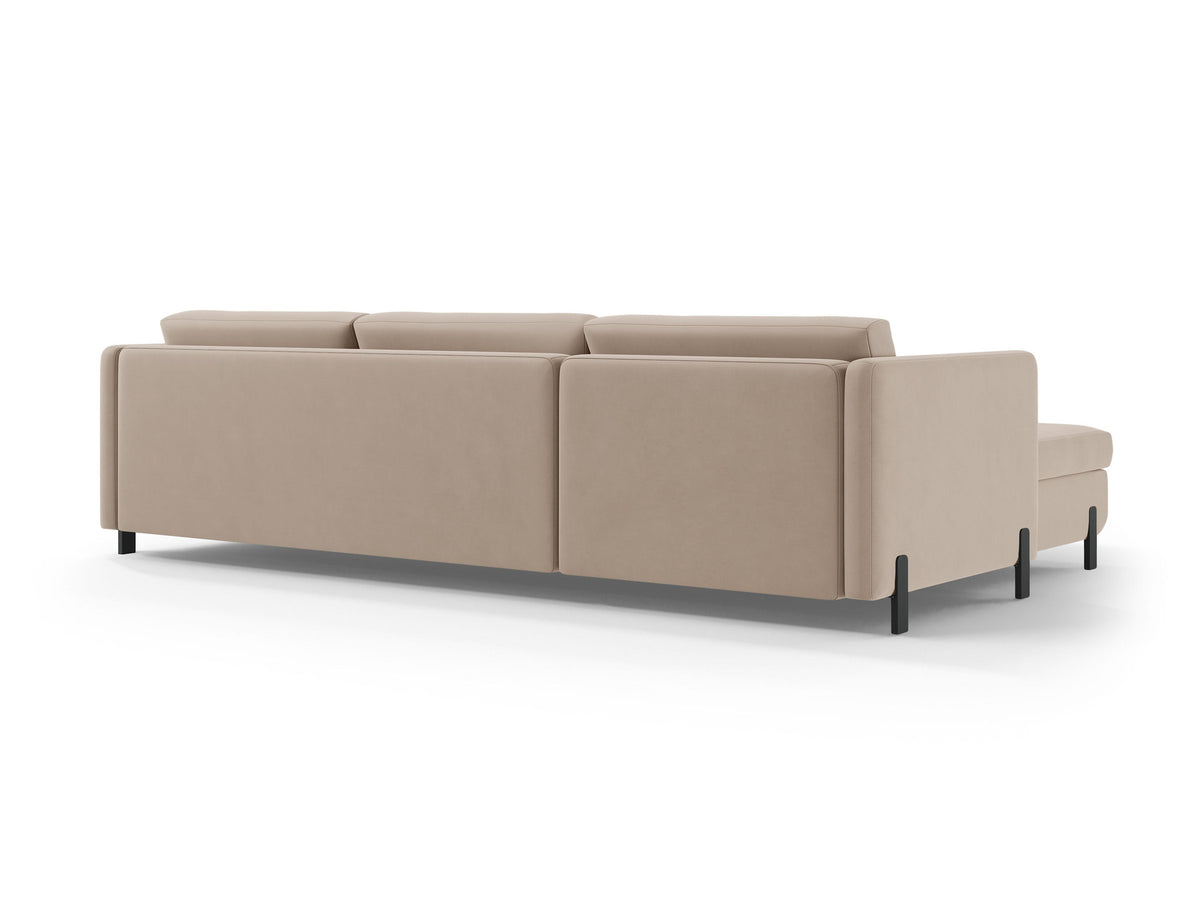 Gloria Velour Ecksofa rechts mit Schlaffunktion und Stauraum 4 Sitzer in Beige-Salvador präsentiert im Onlineshop von KAQTU Design AG. Bettsofa rechts ist von Micadoni