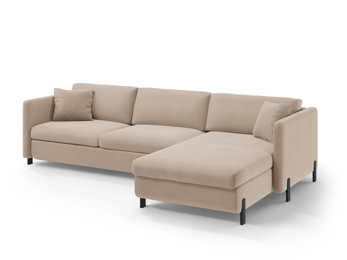 Gloria Velour Ecksofa rechts mit Schlaffunktion und Stauraum 4 Sitzer in Beige-Salvador präsentiert im Onlineshop von KAQTU Design AG. Bettsofa rechts ist von Micadoni