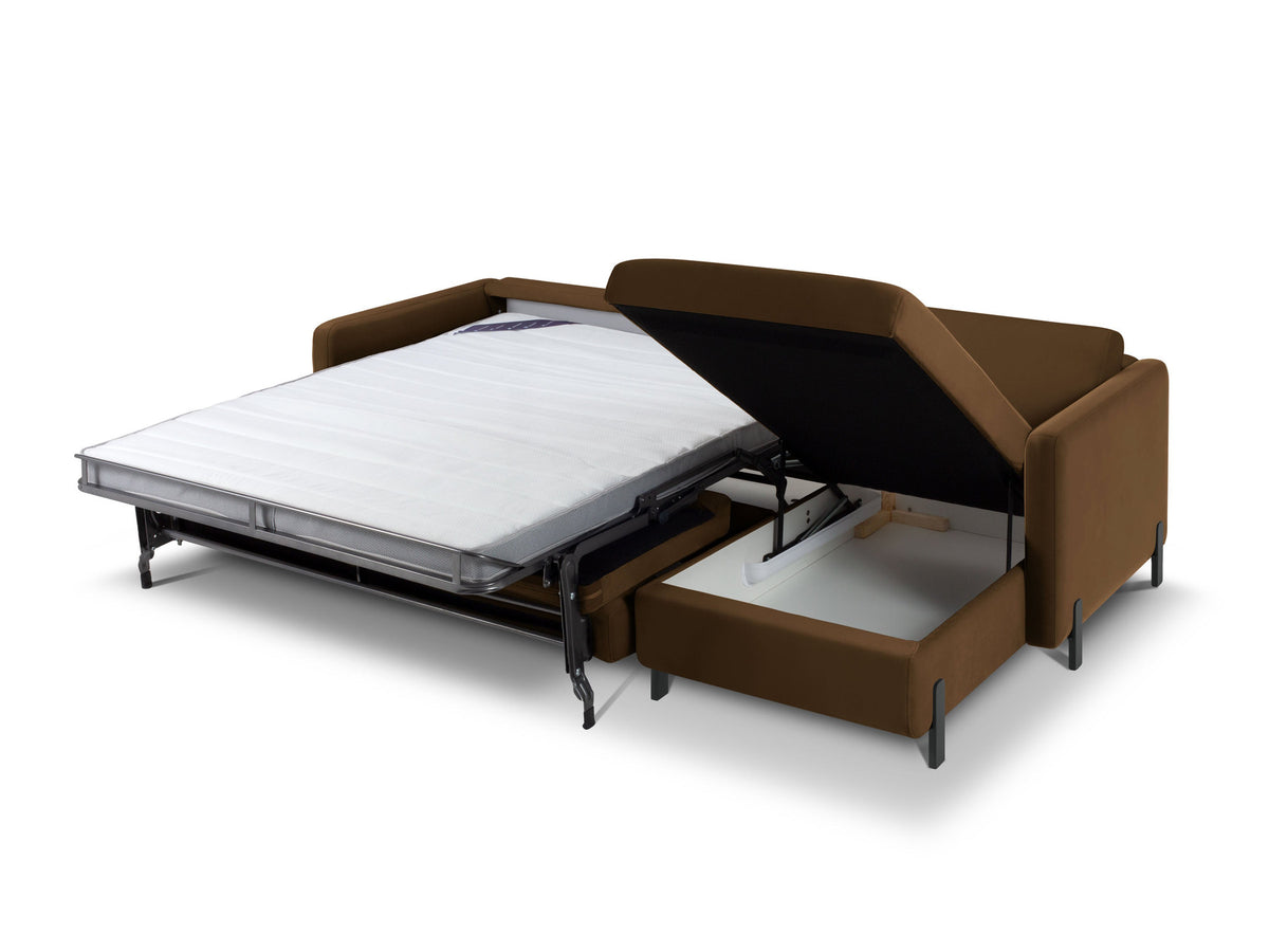 Gloria Velour Ecksofa rechts mit Schlaffunktion und Stauraum 4 Sitzer in Chocolate-Salvador präsentiert im Onlineshop von KAQTU Design AG. Bettsofa rechts ist von Micadoni