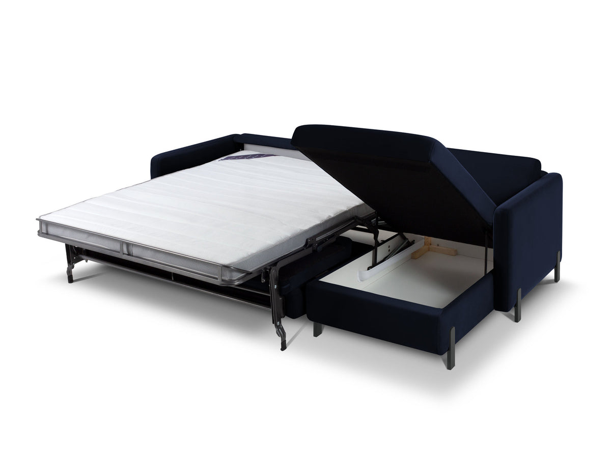 Gloria Velour Ecksofa rechts mit Schlaffunktion und Stauraum 4 Sitzer in Royal Blue-Salvador präsentiert im Onlineshop von KAQTU Design AG. Bettsofa rechts ist von Micadoni